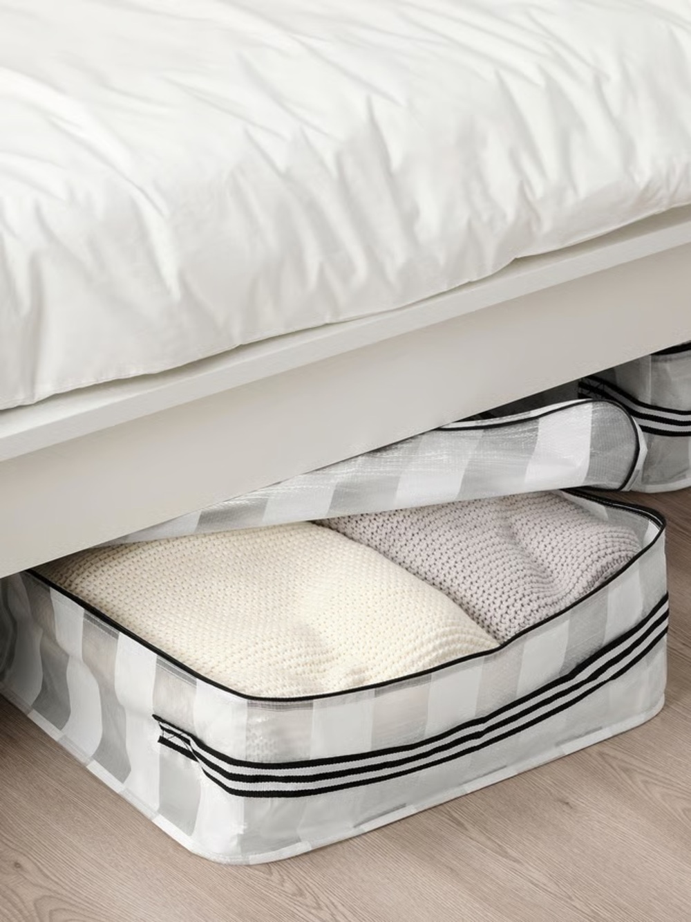 Under-Bed Storage Bag for Bedding - White Stripe